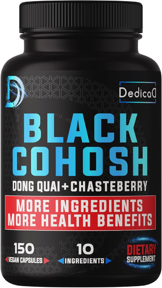 12in1 Black Cohosh 5-Month Supply for Menopause Support Supplement with Dong Quai, Chasteberry, Red Raspberry, Licorice, Wild Yam & More - 150 Capsules