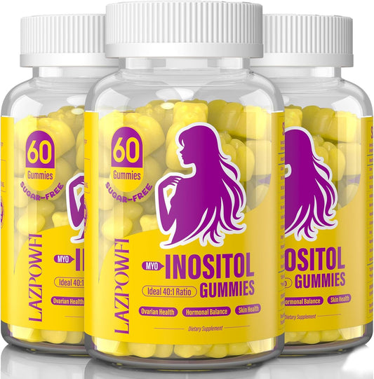 Myo-Inositol & D-Chiro Inositol,Inositol Gummies with Vitamin D3, Magnesium Glycinate, Omega-3, Folate & Zinc, Inositol Supplement Menstrual Cycle for Women-40:1 Ratio-90 Day Supply