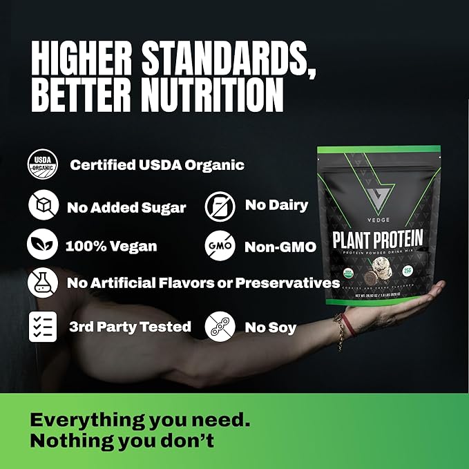 VEDGE Vegan Protein Powder - Plant Protein Powder with Pea, Pumpkin & Sunflower - USDA Organic, Amino Acids, Dairy Free, Soy Free, Keto, Non GMO - Cookies and Creme - 20 Servings