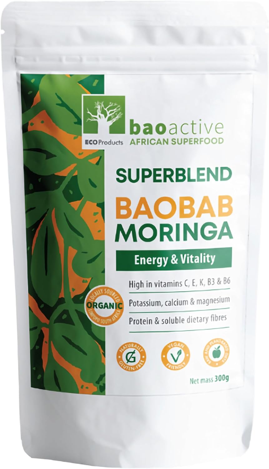 100% Baobab and Moringa Powder Superblend 300g (10.5 oz) | Direct from South Africa | USDA Organic Certified | Gut Health & Digestive Support