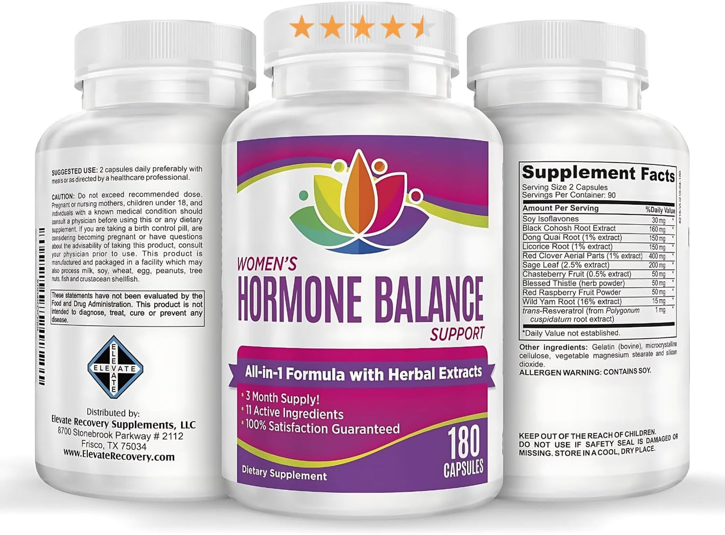 3-Month: Women's Hormone Support Supplement | All-in-1 Formula with 11 Active Ingredients | Female Hormonal Balance Supplements | 90 Day Bulk Supply | 180 Capsules