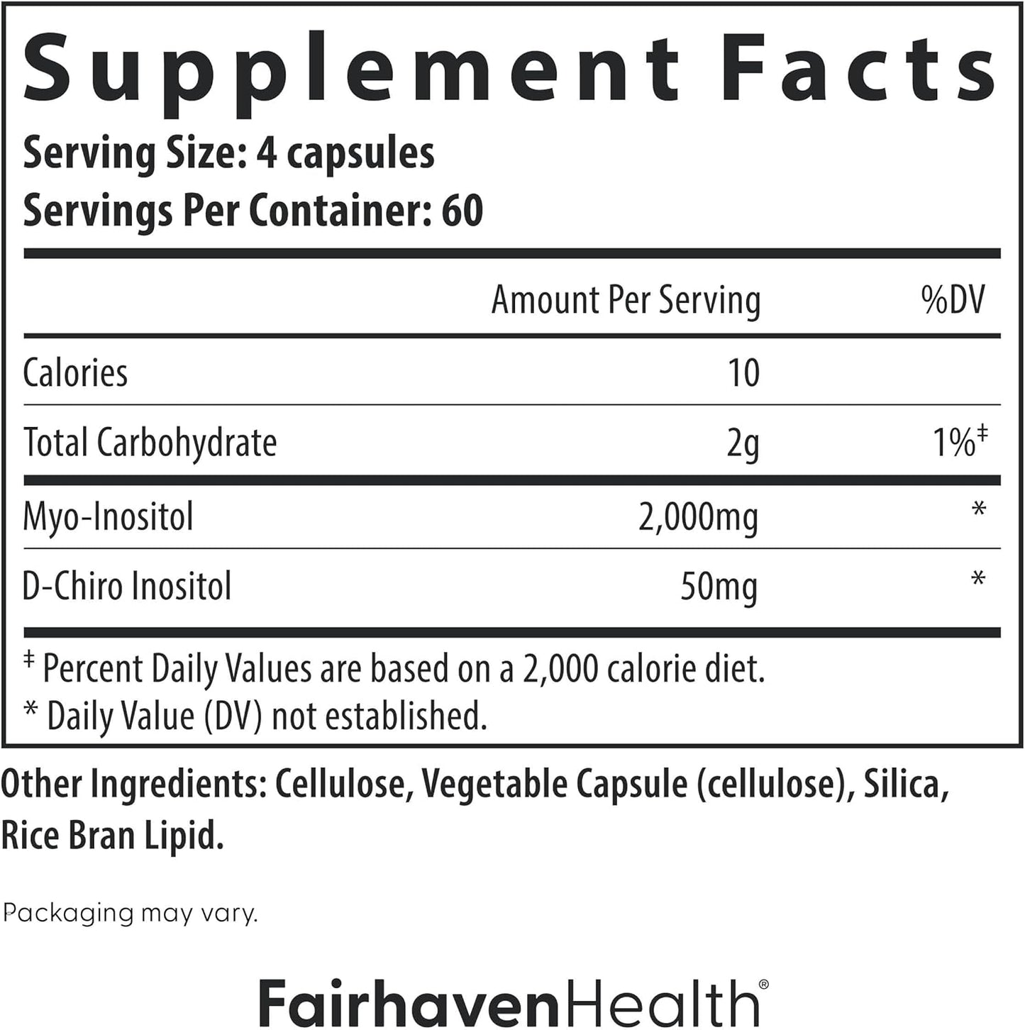 Fairhaven Health Myo-Inositol and D-Chiro Inositol Supplement for Women | 40:1 Ratio | Female Fertility Supplement for Women and Hormone Balance* | Vegan | 240 Myo & D-Chiro Inositol Capsules