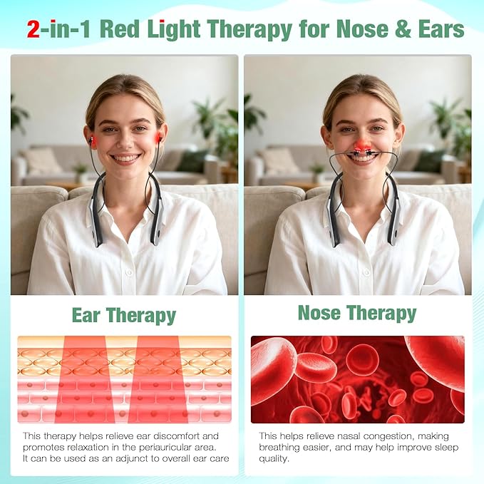 Upgraded 2-in-1 Red Light Wellness Device for Nose & Ear – 650nm LED Wearable with Red Light Therapy,Auto Timer, Supports Rechargeable,Ear Comfort,Daily Care