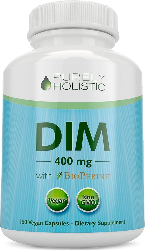Purely Holistic DIM Supplement 400mg Plus Bioperine - 150 Vegan Capsules - 5 Month Supply - Hormone Balance for Women & Men - High Strength Diindolylmethane