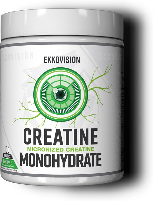 Creatine Monohydrate Powder, Micronized, Green Apple, Pre Workout & Post Workout Supplement for Men and Women, Energy Support, Easy to Mix in Shakes, Smoothies & Beverages, 100 Servings