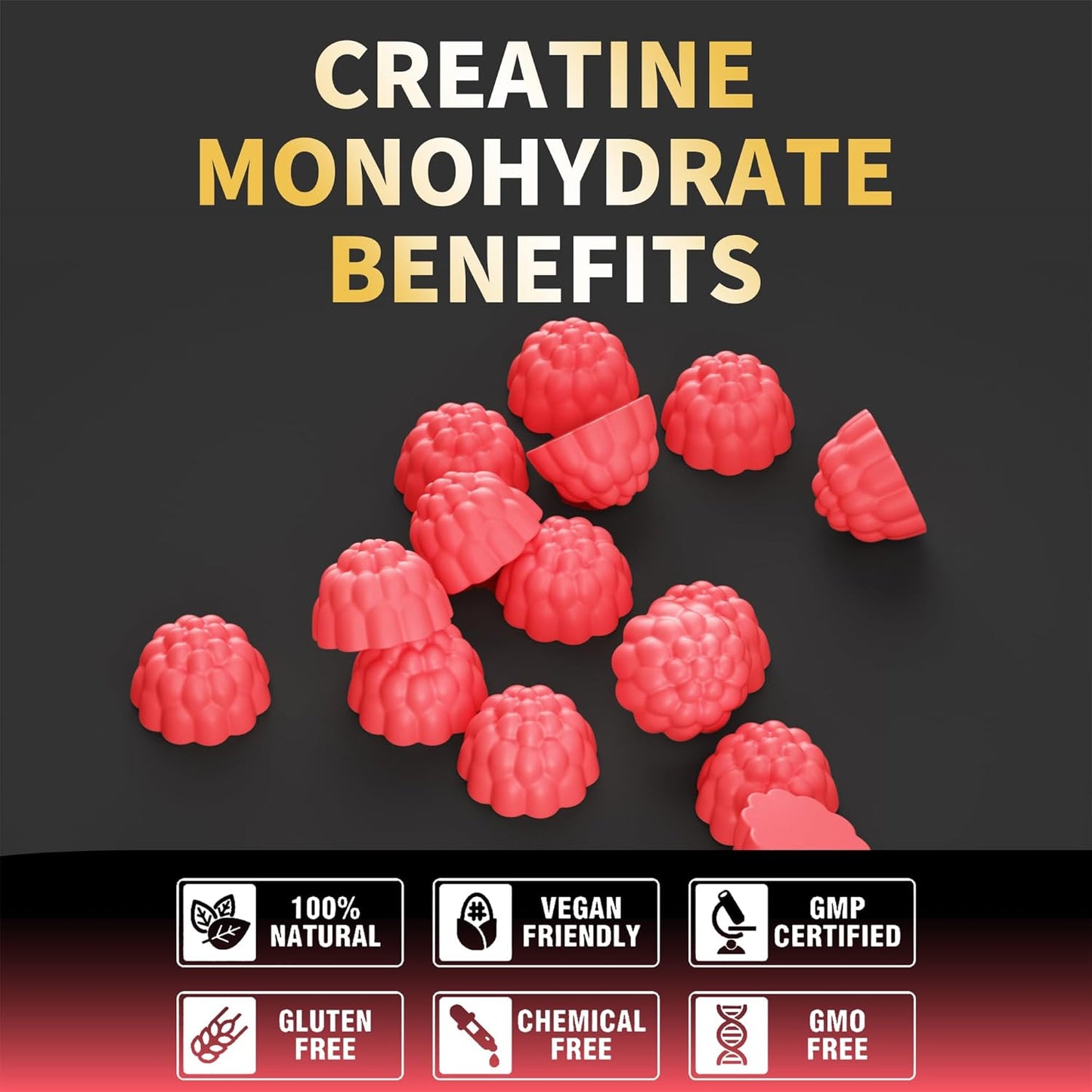 Creatine Monohydrate Gummies for Men & Women-5g of Creatine Monohydrate per Serving - Sugar Free,Vegan, Cranberry Flavor, 120 Count