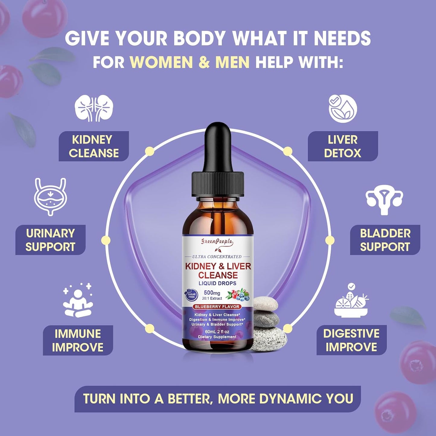 27-in-1 Kidney Cleanse Detox & Repair Drops - 20:1 Cranberry Extract & Chanca Piedra - Urinary Tract & Liver Cleanse - Vegan Kidney Support Supplement - Alcohol-Free, Non-GMO (2 Oz 1 Pack)