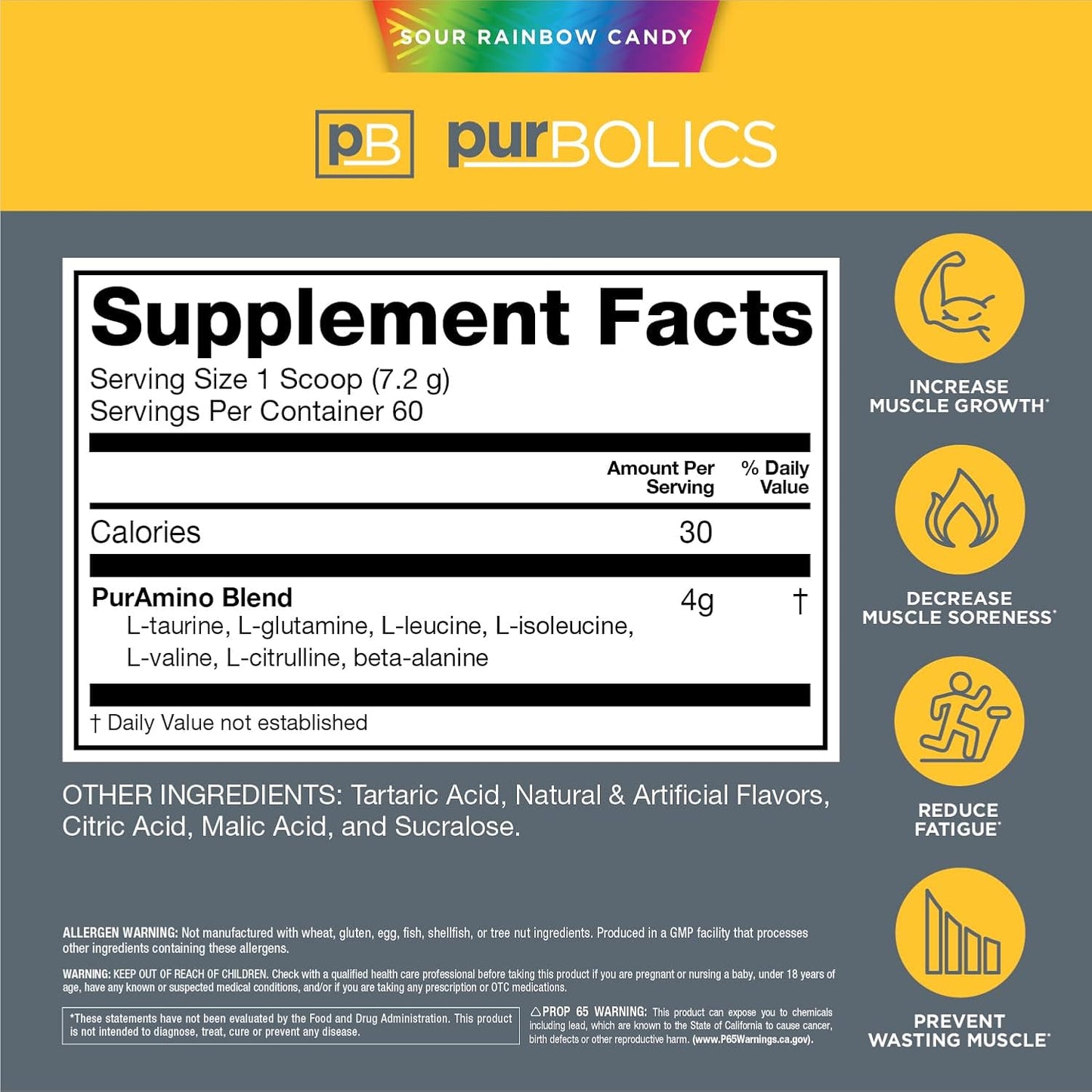 Aminos | 4g of Free-Form Amino Acids, Beta-Alanine, 0 Sugar & 60 Servings (Sour Rainbow Candy)