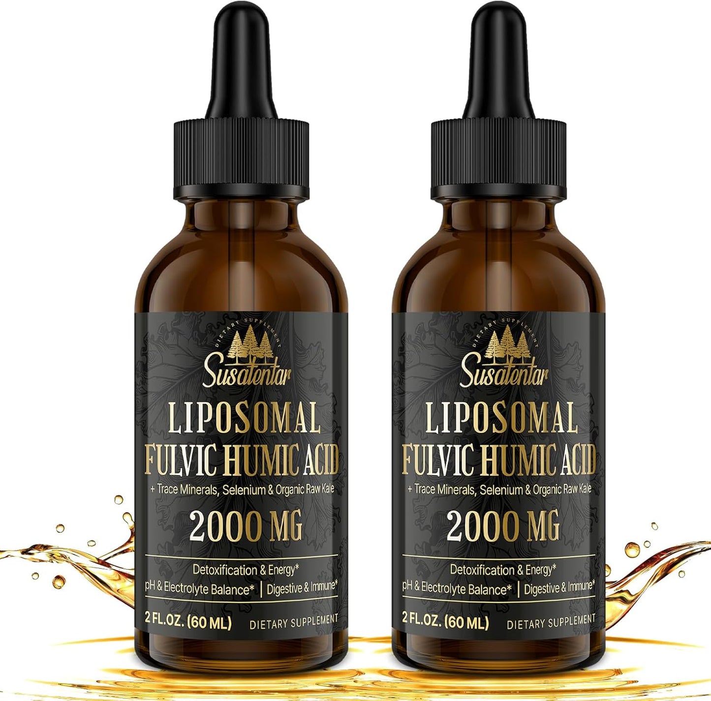 2000 MG Liposomal Fulvic Acid + Humic Acid + Trace Minerals Complex - More Potent Than Shilajit, Electrolytes Liquid Supplement with Organic Kale for Energy, Digestion, Immunity & pH Balance, 4 Oz