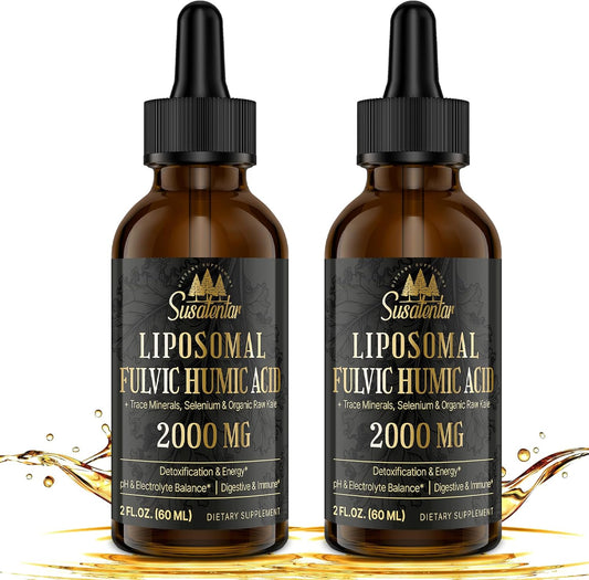 2000 MG Liposomal Fulvic Acid + Humic Acid + Trace Minerals Complex - More Potent Than Shilajit, Electrolytes Liquid Supplement with Organic Kale for Energy, Digestion, Immunity & pH Balance, 4 Oz