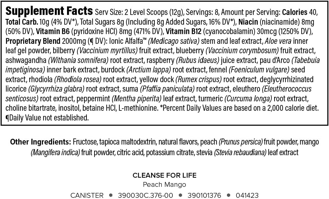 Isagenix Cleanse for Life - Powder Supplement for Cleanse Drink with No Laxatives or Diuretics - Support Metabolism with Vitamin B12 & Niacin -Peach Mango -3.4 Oz (16 Servings)