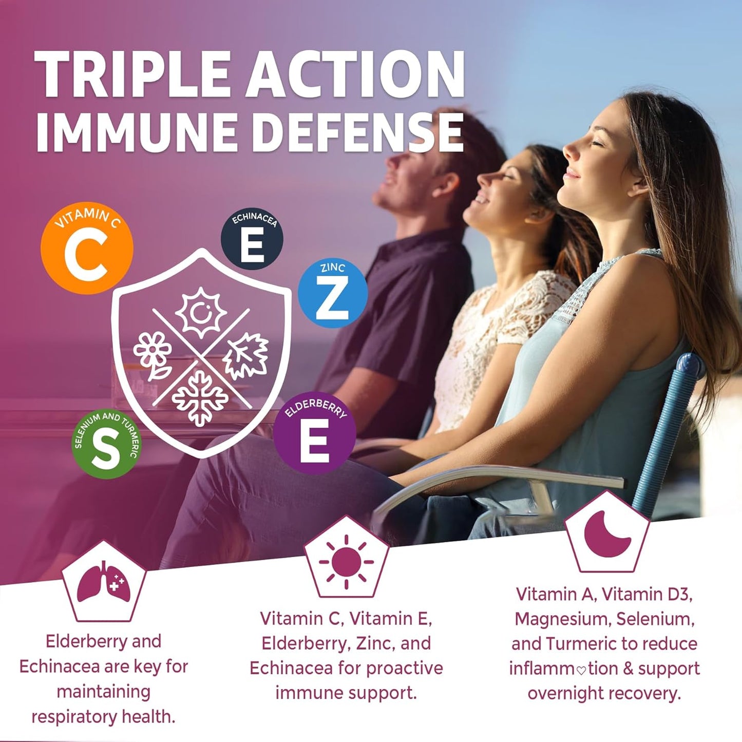 10 in 1 Immune Support Supplement Gummies, w/Echinacea, Elderberry Vitamin C and Zinc, Selenium, Vitamin D3 5000IU, Magnesium, Daily Immune Booster Multivitamin, for Antioxidant Bone Energy, 1 Pack