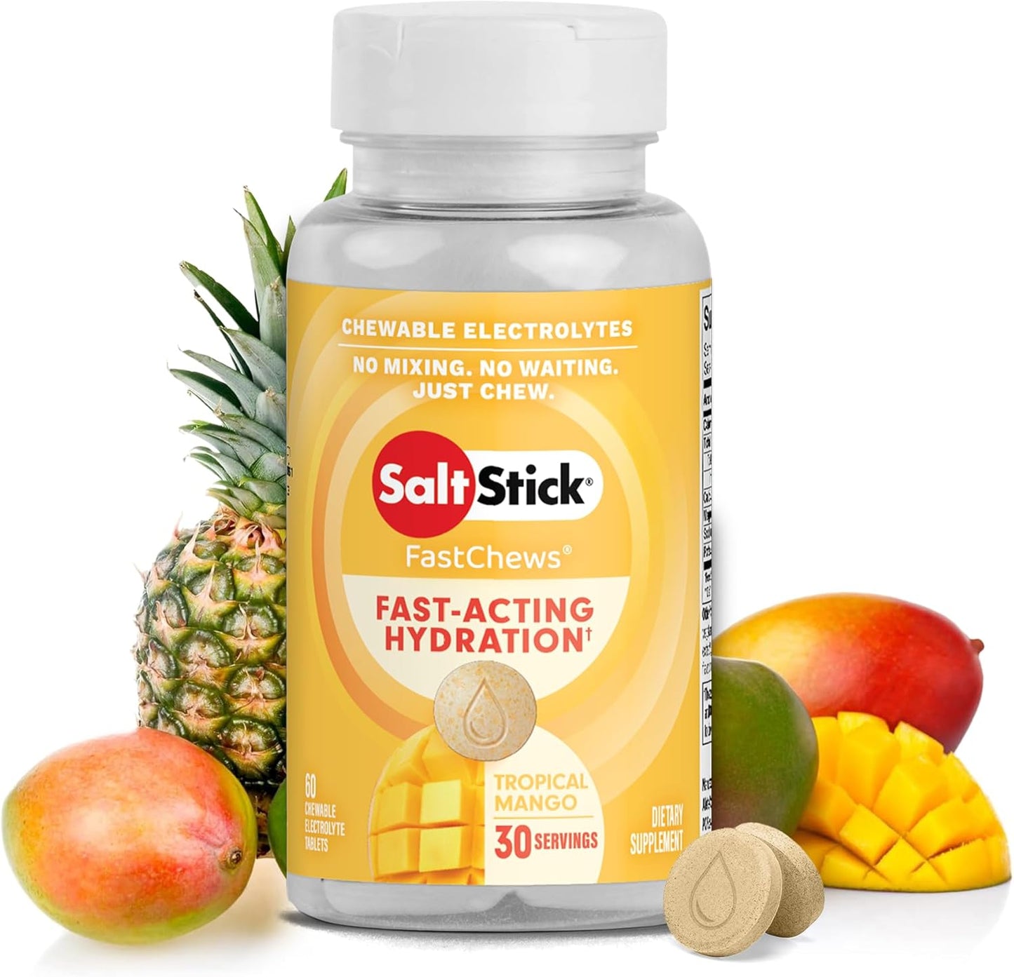 SaltStick Electrolyte FastChews - 60 Tropical Mango Chewable Electrolytes - Salt Tablets for Running and Hydration, Electrolyte Chews - 60 Count