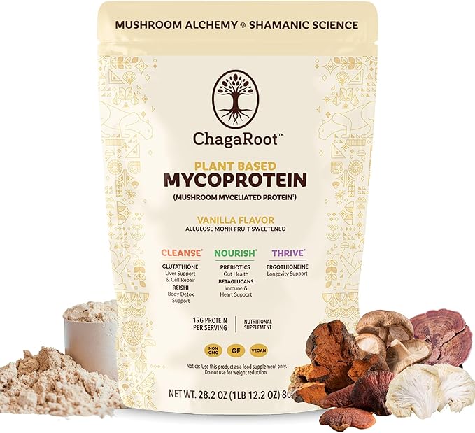 Mycoprotein Mushroom Protein Powder, Vanilla - 19g of Vegan Protein, Plant Based, Superfood, Master Blend of Chaga, Reishi, Turkey Tail, Shiitake, Lions Mane, Coffee, Smoothies (1.76 lb)