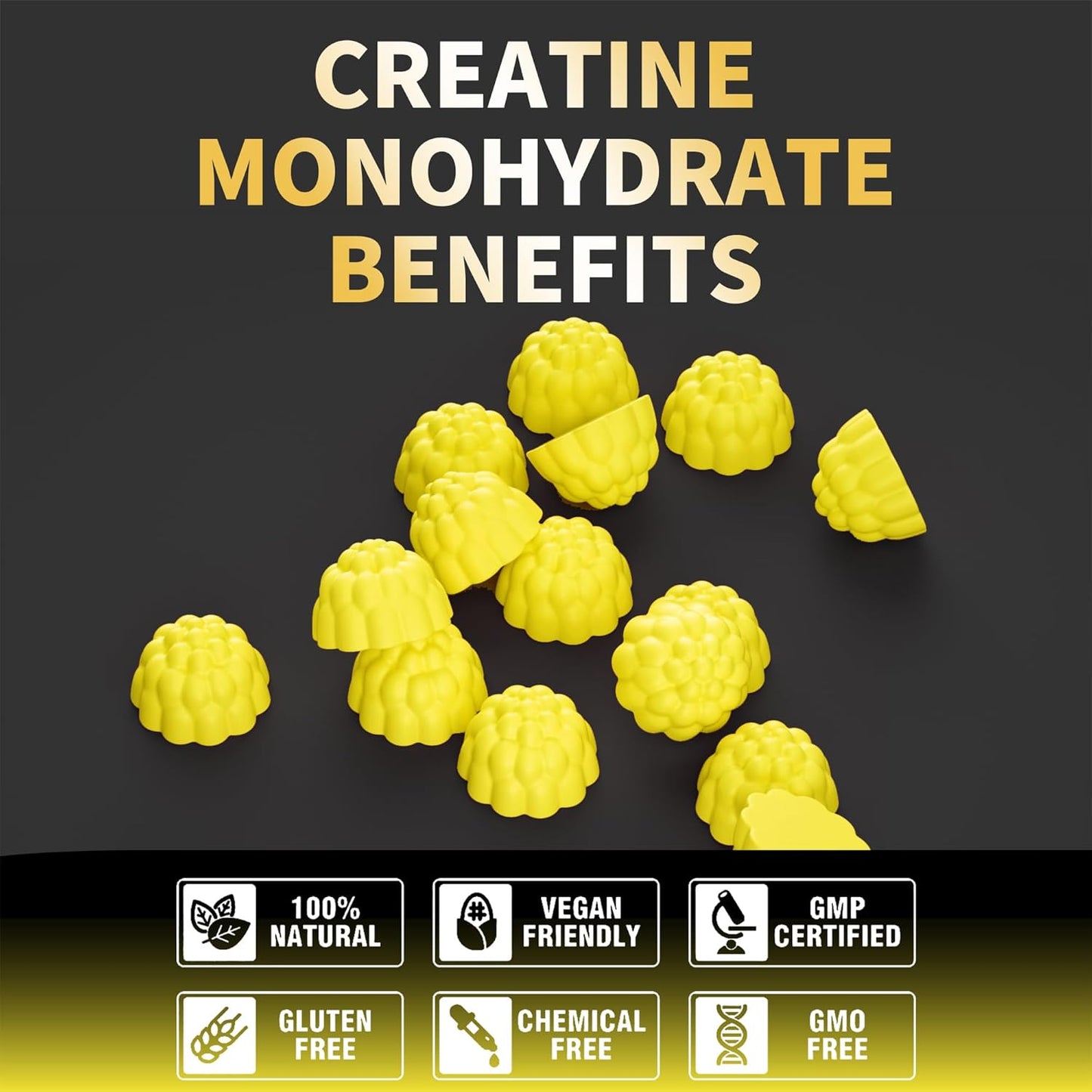 Creatine Monohydrate Gummies for Men & Women-5g of Creatine Monohydrate per Serving - Sugar Free,Vegan, Passion Fruit Flavor, 120 Count