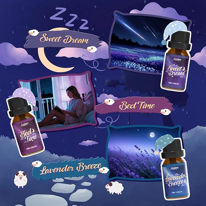 SALUBRITO Good Night Fragrance Oils, Premium Essential Oil Set for Diffuser, Soap, Candle Making scents, Nighty Night, Well Rested, Tranquility, Sweet Dream, Bed Time, Lavender Breeze