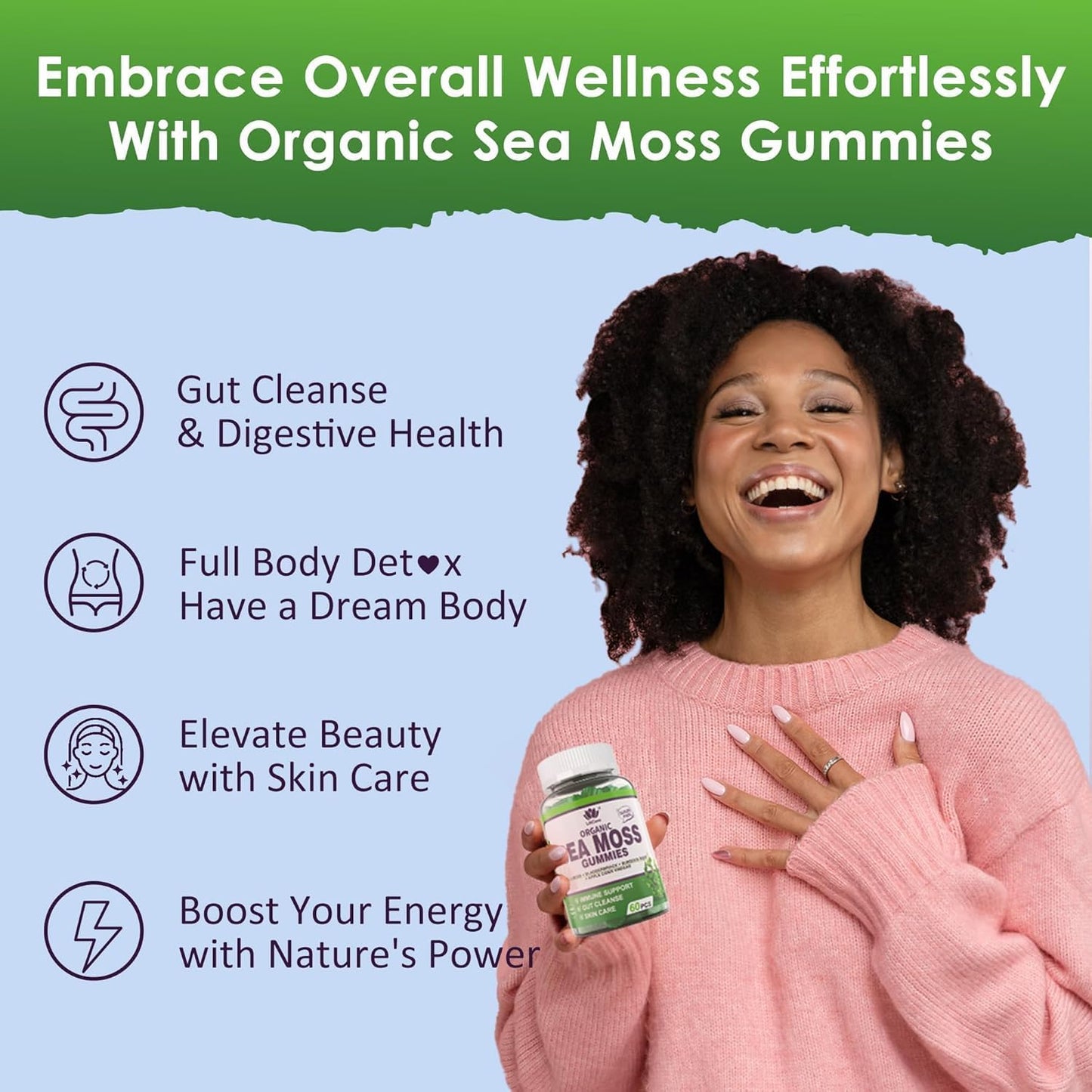 (2 Pack) Sea Moss Gummies - Irish Sea Moss Gummies for Adults & Kids - Advanced Superfood Seamoss Supplement with Organic Bladderwrack & Burdock Root Extract，ACV for Daily Immune, Gut Cleanse, Vegan