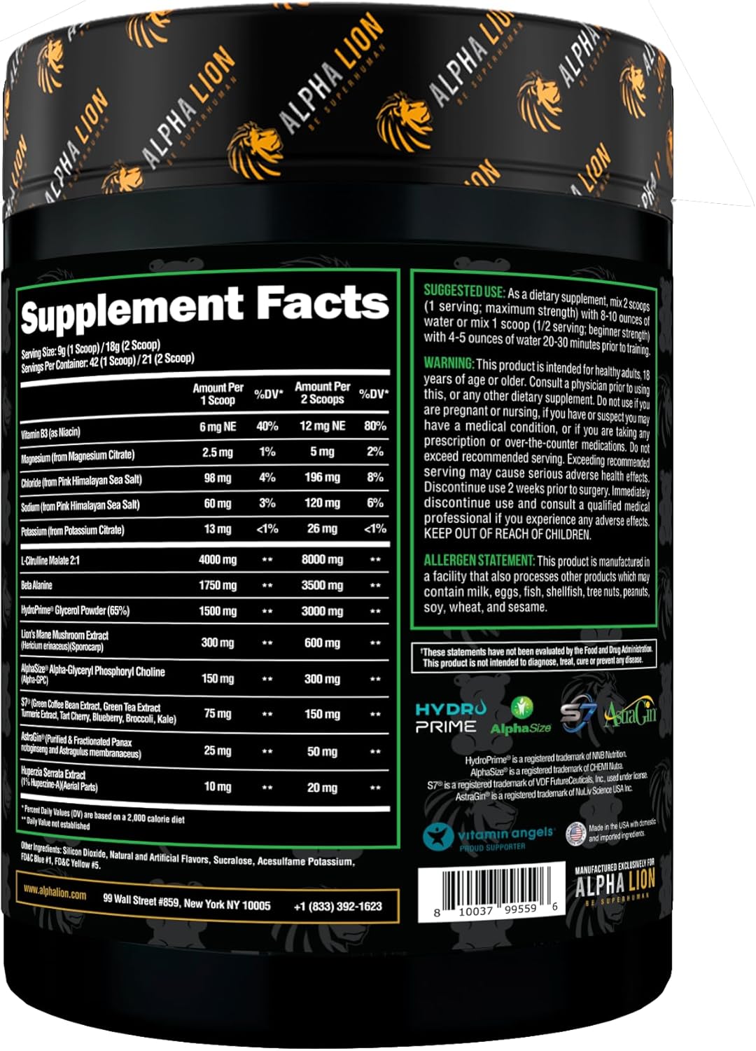 ALPHA LION Superhuman Pump Pre Workout Powder, Nootropic Caffeine & Stim Free Preworkout Supplement, Nitric Oxide Booster, Muscle Gainer, Energy & Focus (42 Servings, Sour Gummy Bear)