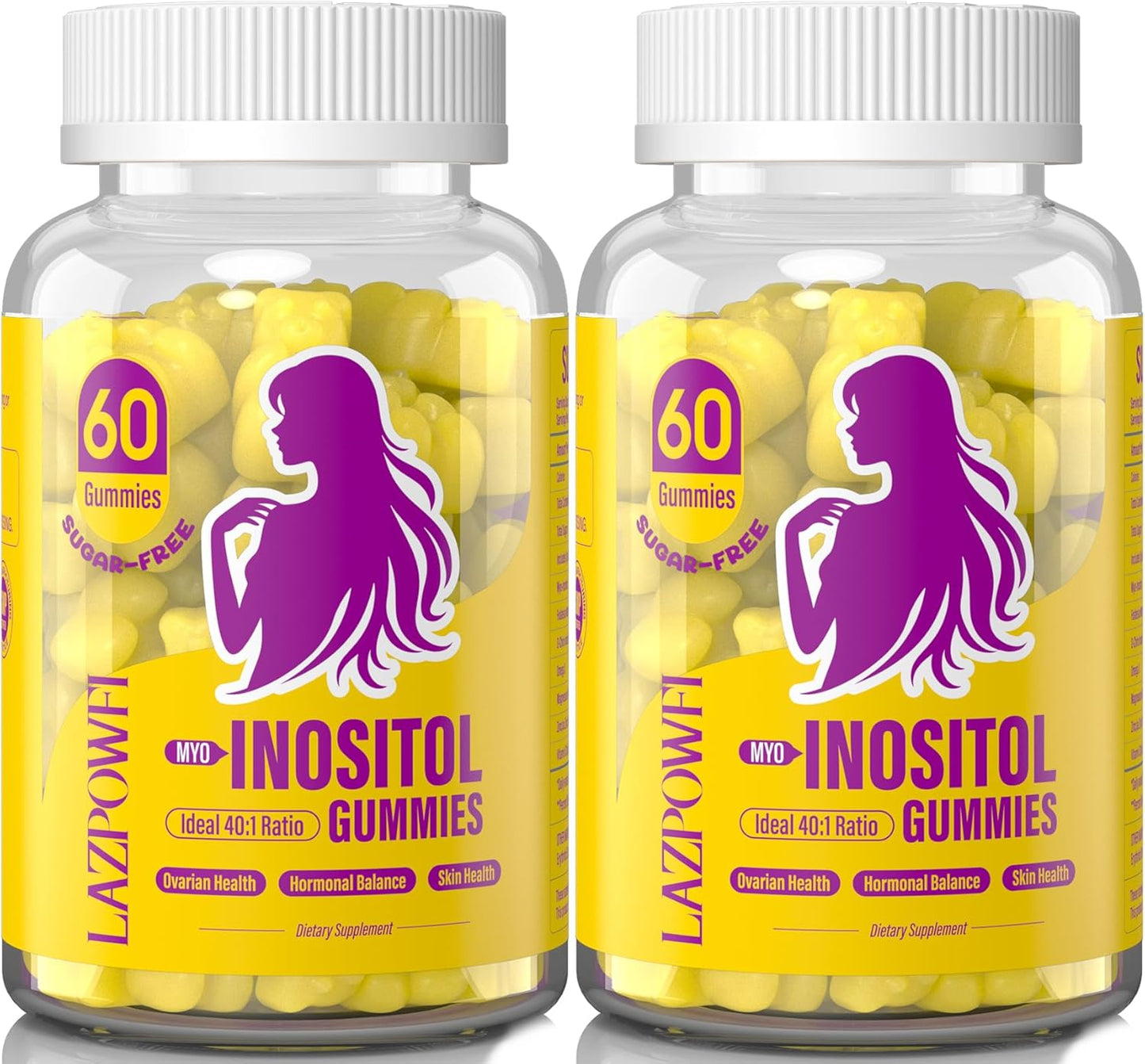 Myo-Inositol & D-Chiro Inositol,Inositol Gummies with Vitamin D3, Magnesium Glycinate, Omega-3, Folate & Zinc, Inositol Supplement Menstrual Cycle for Women-40:1 Ratio-60 Day Supply