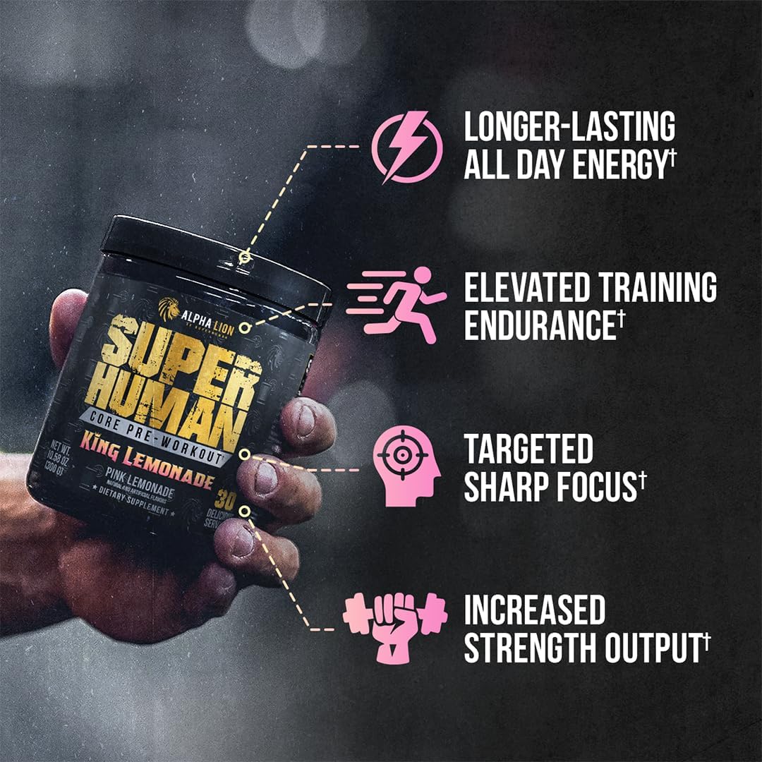 ALPHA LION Core Pre Workout with Creatine for Performance, Beta Alanine for Muscle, L-Citrulline for Pump & Tri-Source Caffeine for Sustained Energy (30 Servings, King Lemonade Flavor)