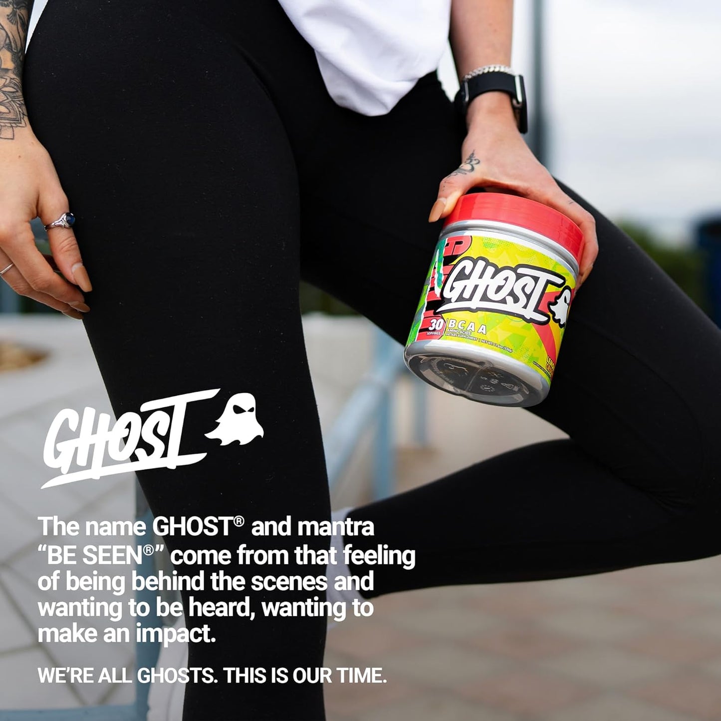 GHOST BCAA Powder Amino Acids Supplement, Lemon Crush - 30 Servings - Sugar-Free Intra, Post & Pre Workout Amino Powder & Recovery Drink, 7G BCAA