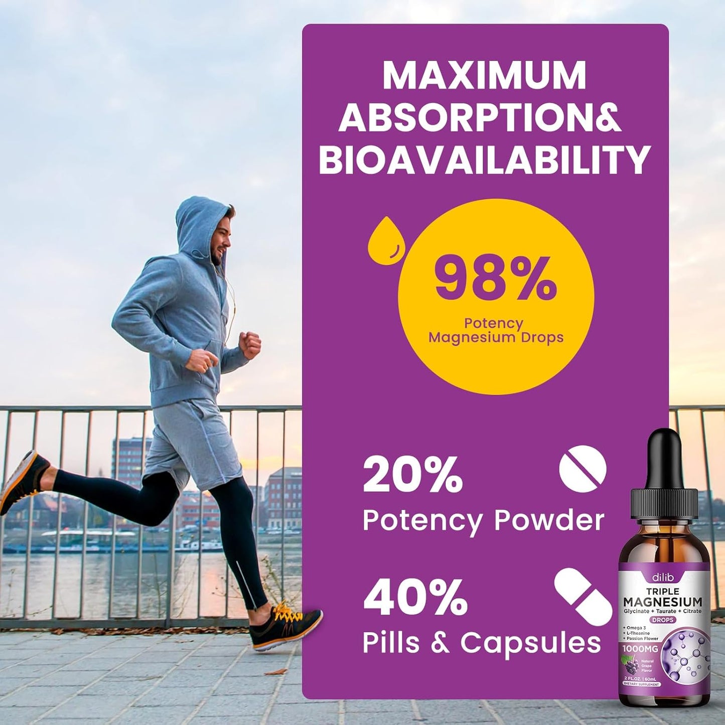 2 Pack Liquid Magnesium Glycinate Supplement, Calm Magnesium Citrate, Taurate Drops with Omega 3, Zinc, Ashwagandha, L-Theanine, Chamomile for Sleep, Mood, Stress Relief, Bone, Muscle, Grape Flavor