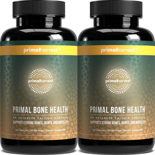 Primal Harvest 2 Pack, Primal Bone Health Calcium Carbonate Bone Health Complex for Men & Women with Calcium, Magnesium, Zinc, Manganese, Potassium, & L-Carnitine (240 Capsules)