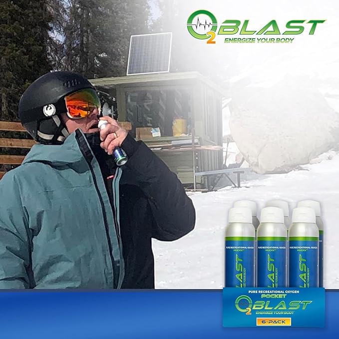 O2 Blast - Pure Oxygen Supplement - Filled with 99.99% Pure Oxygen to Support Fast Recovery, Increase Stamina & Enhance Focus for High Altitude and Action Sports, 4L Portable Can Flip-Top Cap, 6-Pack