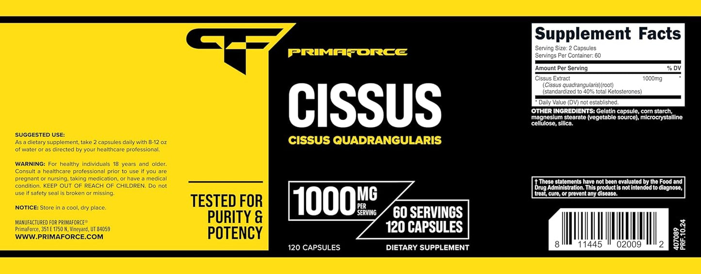 Primaforce Cissus Quadrangularis Extract, 120 Capsules, 1000mg per Serving - Gluten Free, Non-GMO