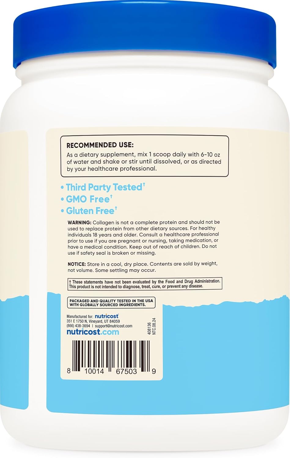 Nutricost Pure Collagen Hydrolysate (Bovine) Powder (3 Pack) - Grass Fed Bovine Collagen, 1LB Each