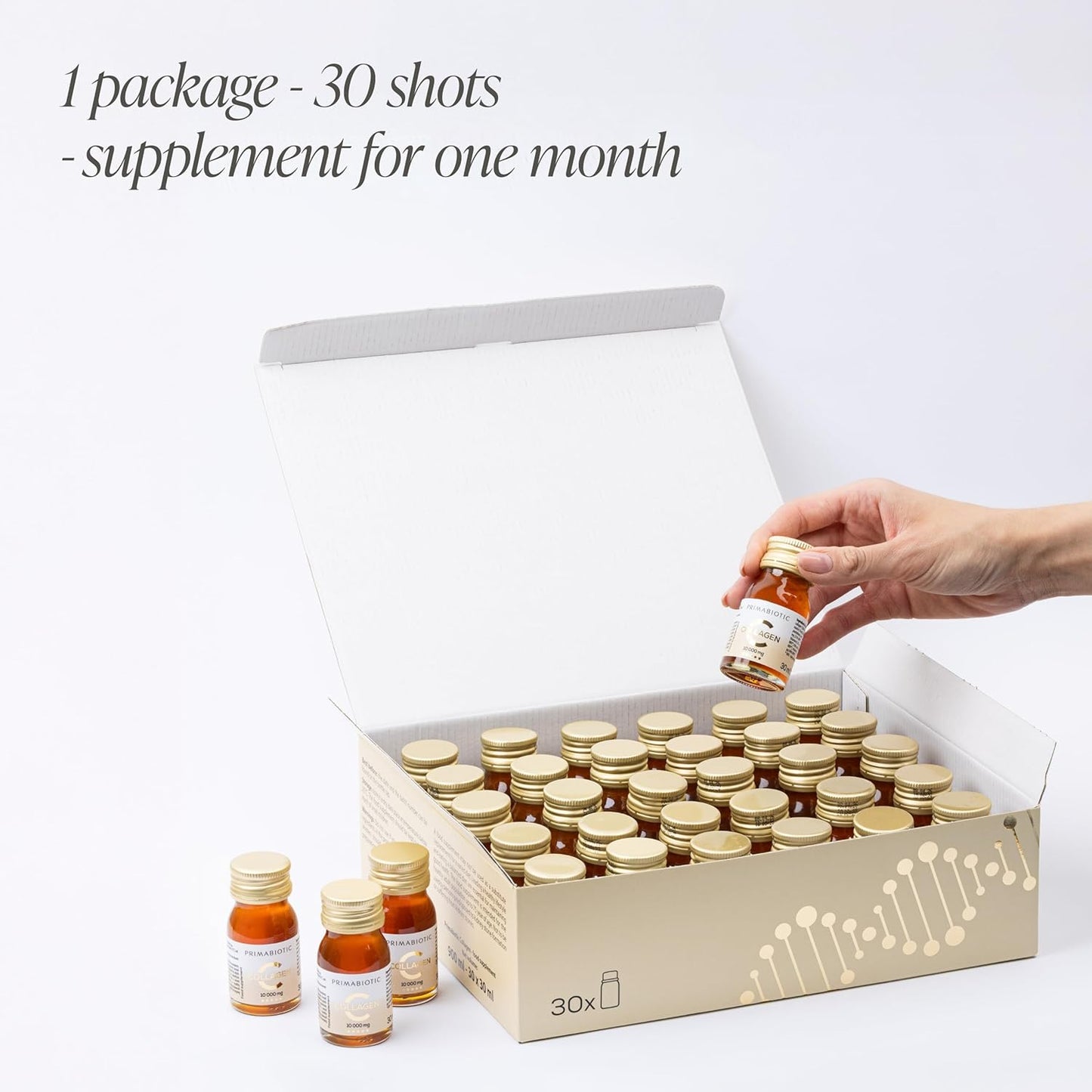 PRIMABIOTIC Liquid Collagen - High Collagen Content [10,000 Mg] Per Serving - Hydrolyzed Collagen and 12 Vitamins - Gluten Free- 900 Ml - Pack of 30 Bottles x 30 Ml (1)