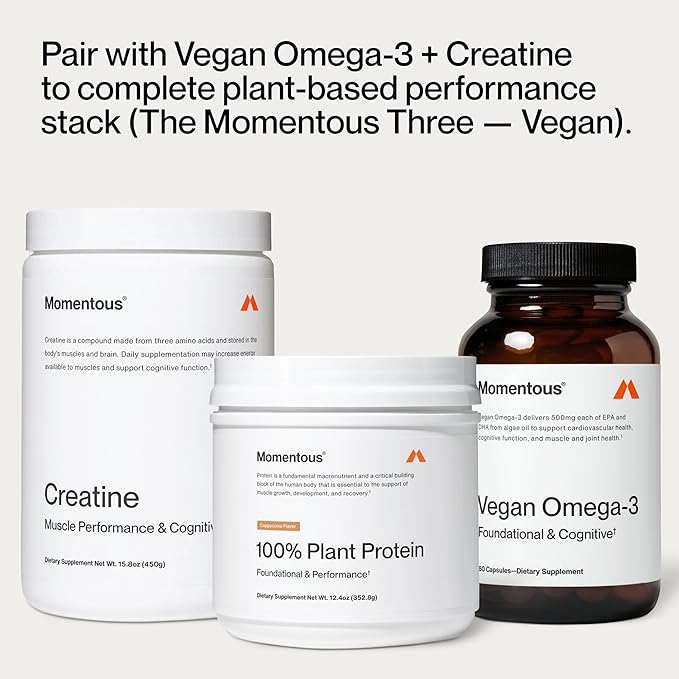 Momentous Vegan Protein Powder - 20 g Plant-Based Protein - NSF Certified for Sport - Vegan - GMO Free - Gluten-Free - 12 Servings for Essential Everyday Use - Cappuccino