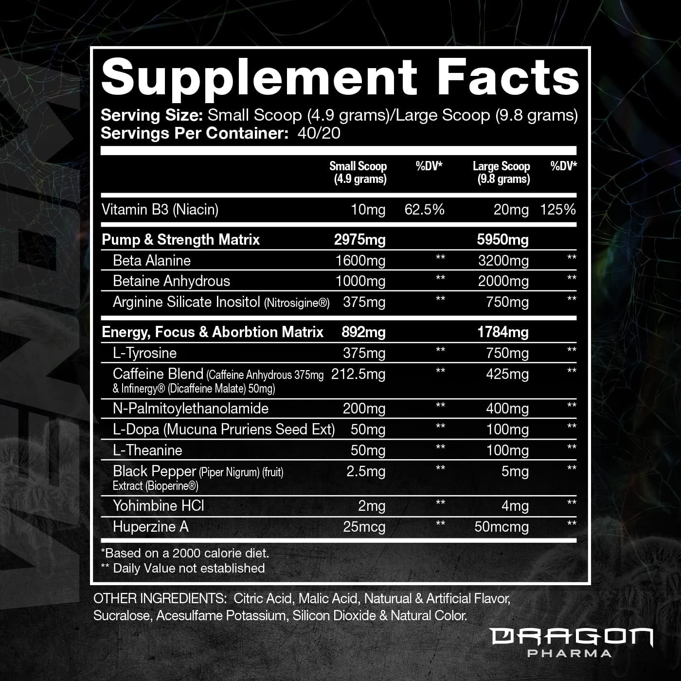 DRAGON PHARMA Venom Extreme Potency Pre-Workout, Laser Sharp Focus + Energy, Intense Performance, Proven Ingredients for Enhanced Vasodilation & Endurance (40 Servings, Fruit Punch)