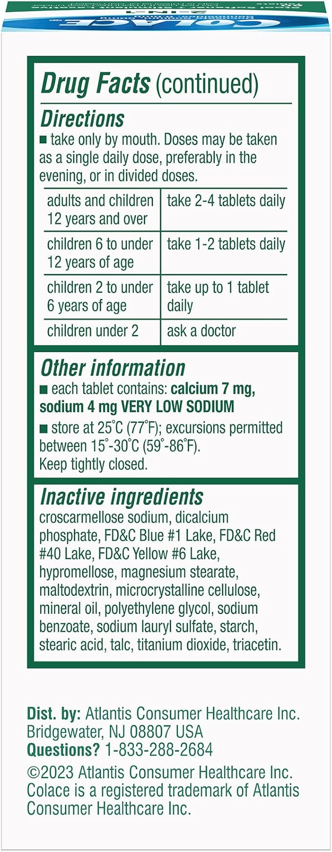 Colace 2-in-1 Stool Softener Plus Stimulant Laxative for Gentle Effective Constipation Relief, Docusate Sodium Plus Sennosides, 60 Count (Pack of 2)