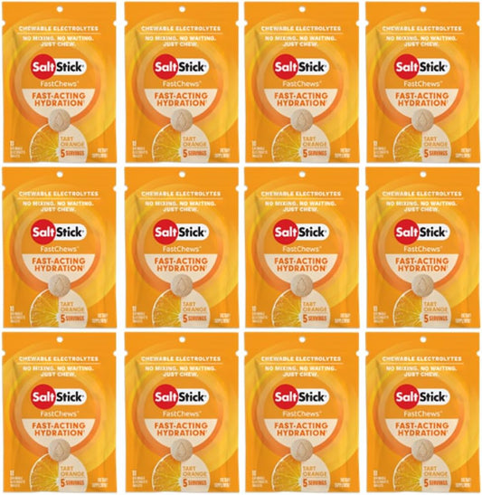 SaltStick Electrolyte FastChews - 120 Count Orange Flavor - Electrolyte Tablets for Hydration, Salt Tabs - 10 Count (Pack of 12)