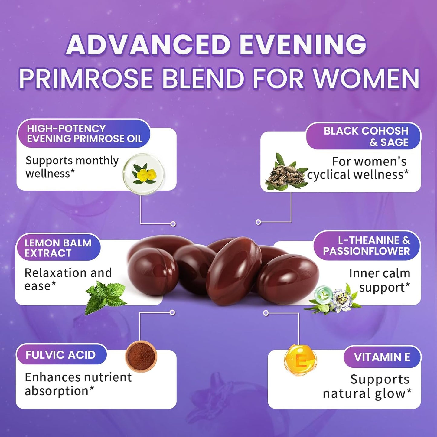 2 Pack Evening Primrose Oil Complex for Women – Hormone Wellness with Cold-Pressed EPO, 10% GLA, Sage, Fulvic Acid, L-Theanine – Cyclical Balance, Mood, Skin & Immune Health, 180 Softgels