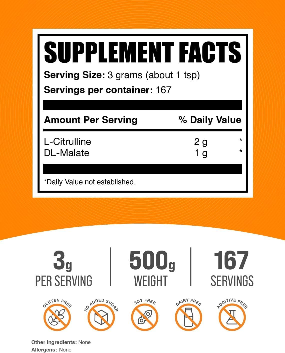 BulkSupplements.com L-Citrulline Malate 2:1 Powder - Nitric Oxide Boost, Citrulline Malate Supplement - Unflavored & Gluten Free - 3g per Servings, 500g (1.1 lbs) (Pack of 1)