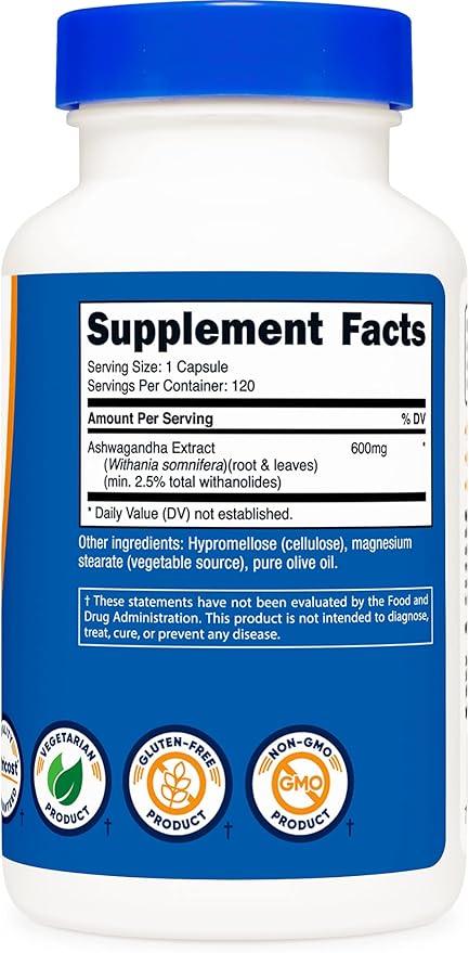 Nutricost Ashwagandha Herbal Supplement 600mg, 120 Capsules - Ashwagandha Root (3 Bottles)