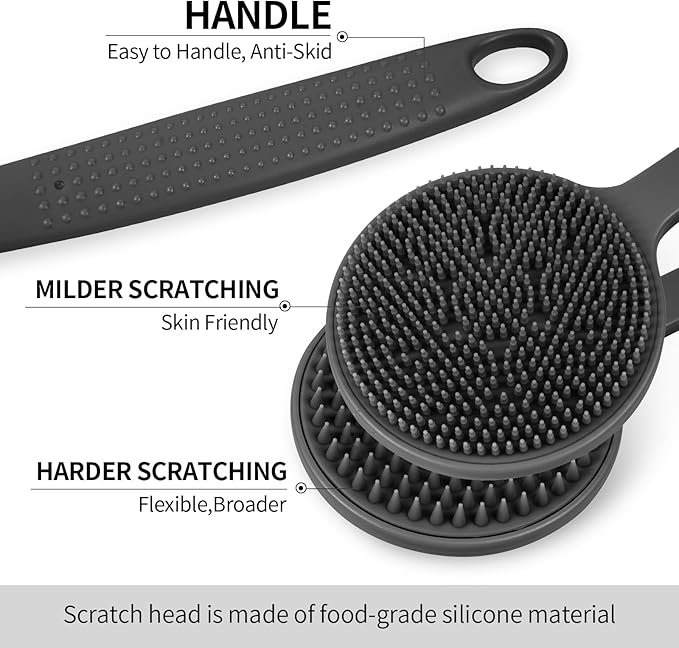 Back Scratcher, 2PackGifts for Men Back Scratcher ， 2025 New with 2 Silicone Scratch Surface, Deep Back Scrubber for Men/Women, Long Handle Backscratchers for Adults