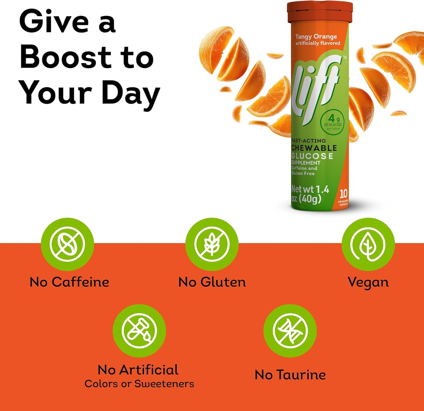 Lift Glucose Fast-Acting Glucose Chewable Energy Tablets, Orange, 10 ct Tube (Pack of 12)