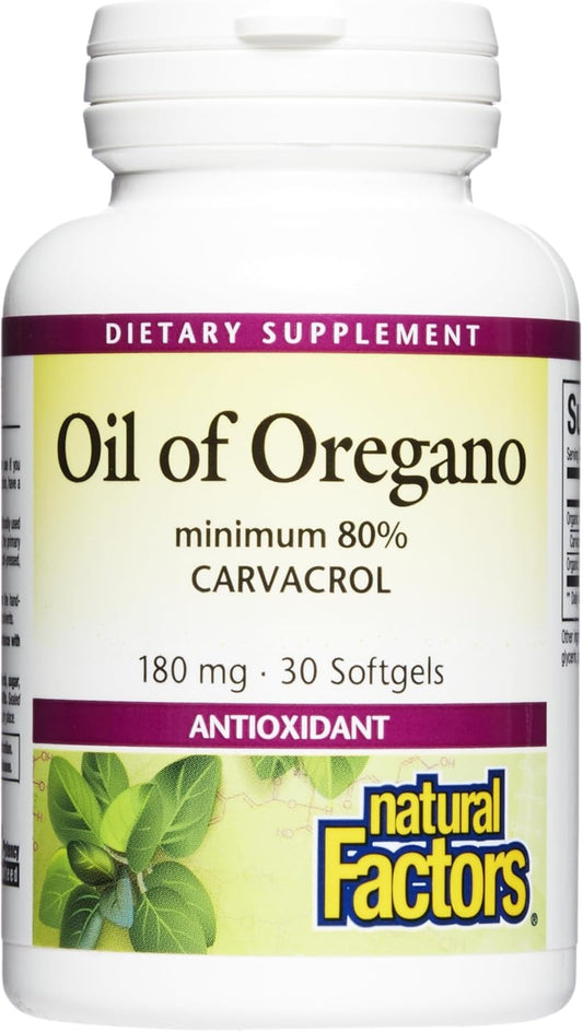 Natural Factors, Oil of Oregano 180 mg, Helps Maintain Good Health with Extra Virgin Olive Oil, 30 softgels (30 servings)