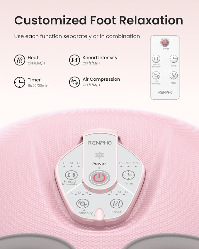 RENPHO Foot Massager Machine with Heat [2026 Upgraded], Shiatsu Foot Massager for Plantar Fasciitis, Valentines Day Gifts for Her Him, Cordless Control, Best Gifts for Women/Mom/Wife, Pink