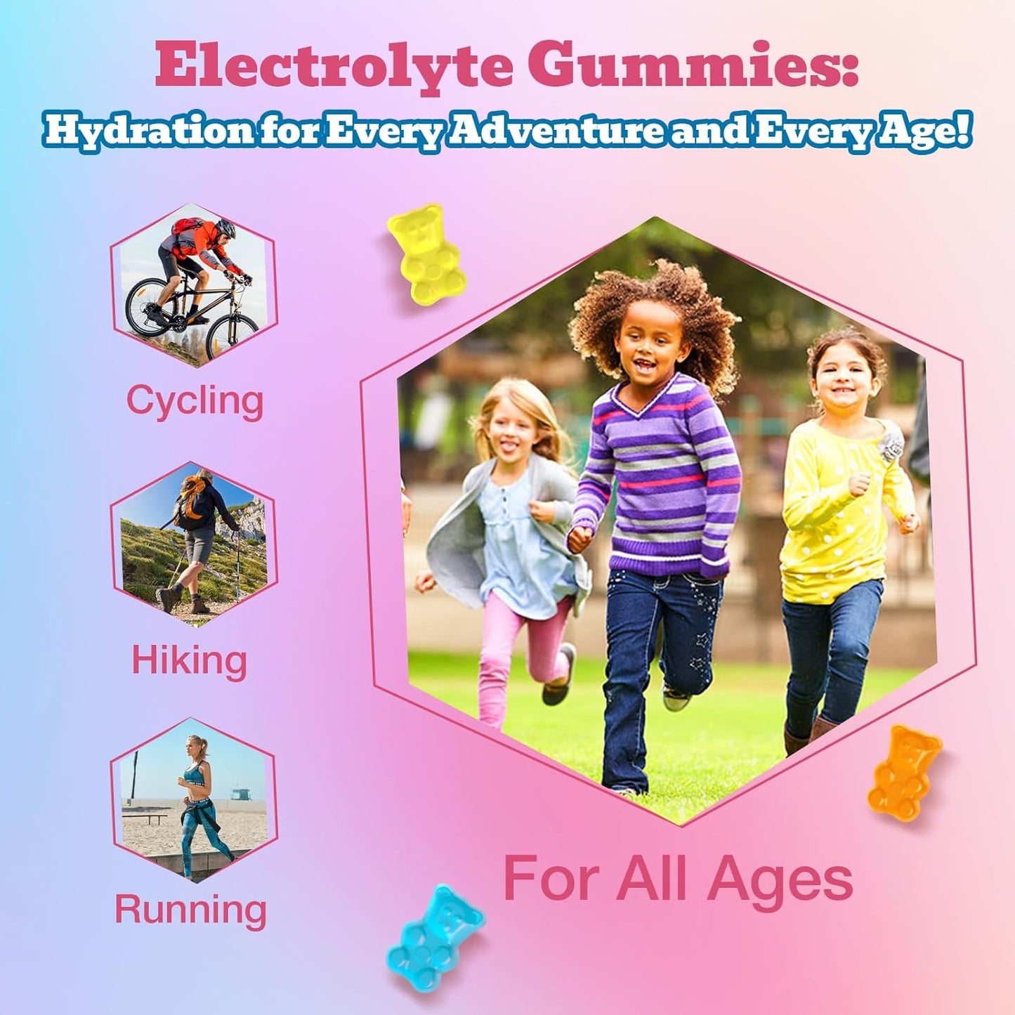 Electrolyte Gummies Sugar Free | Electrolyte Hydration Energy Gummies for Running & Sports - Energy Chews with Calcium & Vitamin C for Kids & Adults, Multiple Mixed Flavors, Gluten-Free, 180 Count