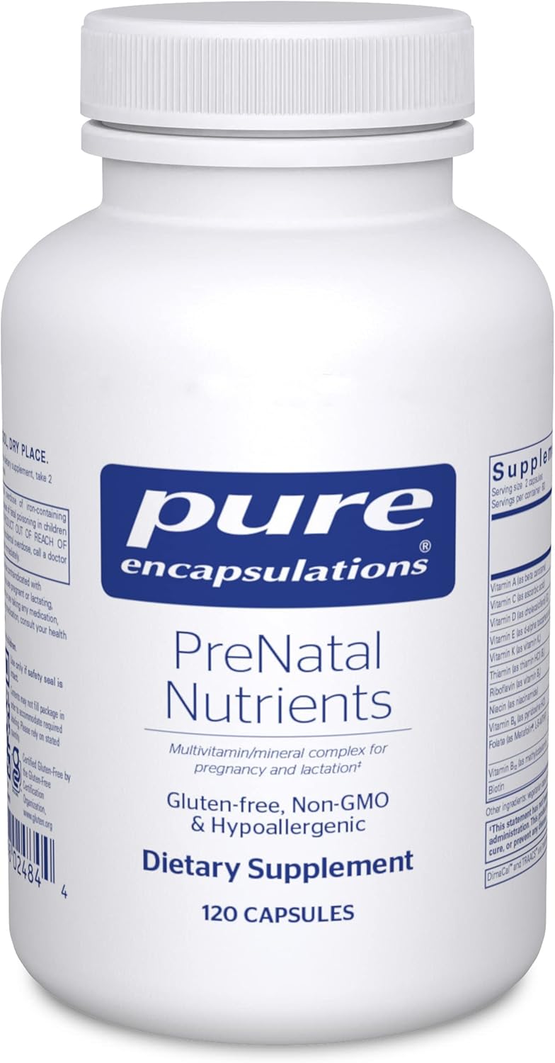 Pure Encapsulations PreNatal Nutrients - for Pregnancy & Lactation - Aids Energy & DNA Development* - with Folate, Choline & Iron - Gluten Free & Non-GMO - 120 Capsules