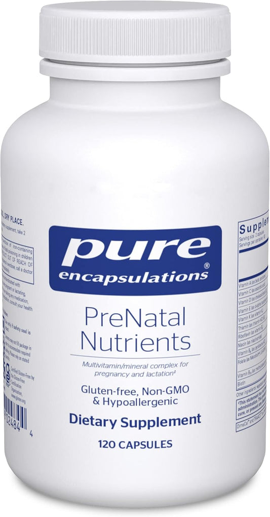 Pure Encapsulations PreNatal Nutrients - for Pregnancy & Lactation - Aids Energy & DNA Development* - with Folate, Choline & Iron - Gluten Free & Non-GMO - 120 Capsules