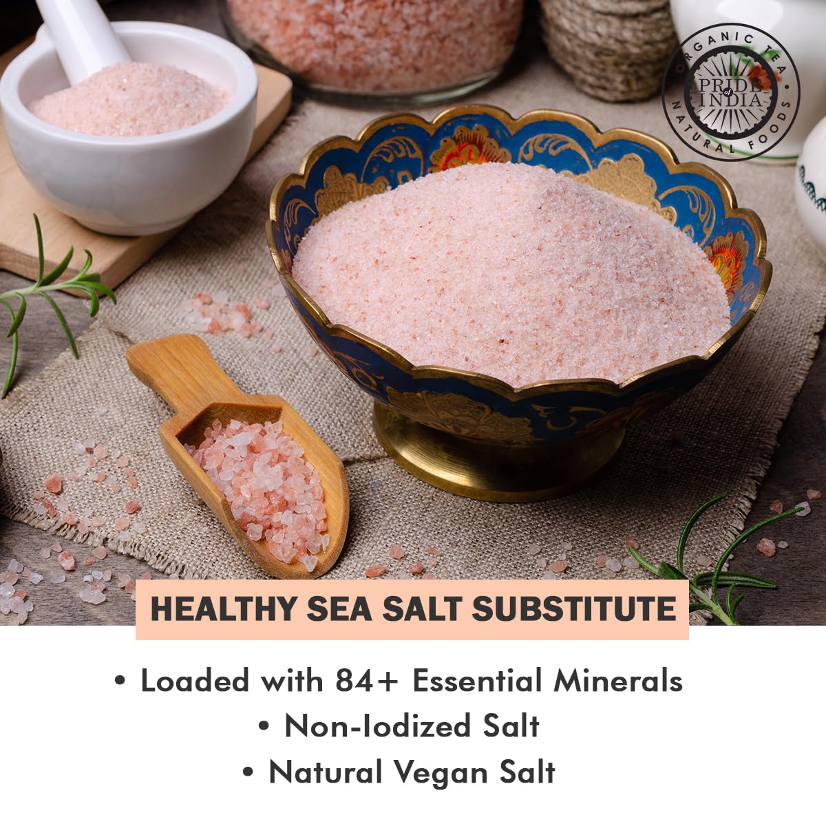 Pride Of India Pure Himalayan Pink Salt | Enriched w/ 84+ Natural Minerals | Coarse Salt Grind | Rock Salt | Dual Sifter | 4.8 oz (136.1 gm) Jar