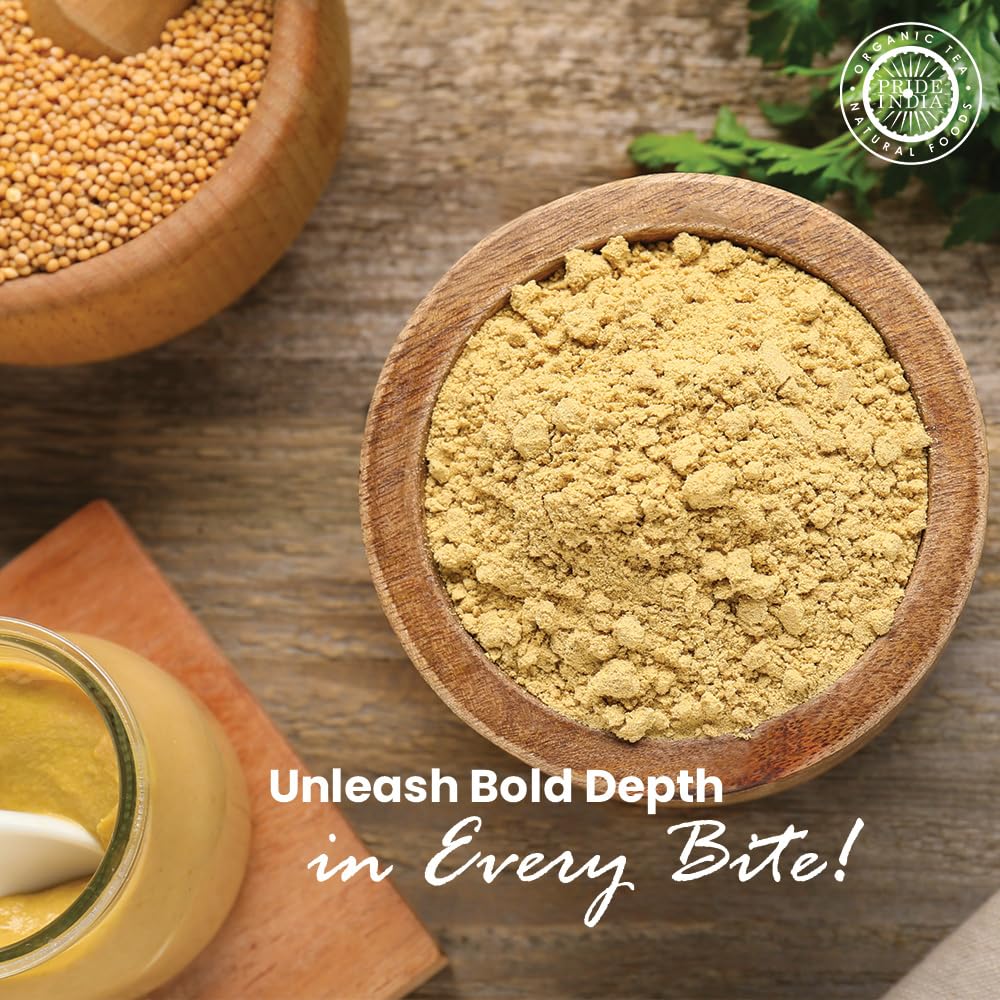 Pride of India Yellow Mustard Ground | Gourmet Spice Powder for Pickles, Sauces, Hotdogs & Dressings | Fine Mustard Powder | Preservative-Free | Easy to Use Small Dual Sifter Jar 2.6 oz