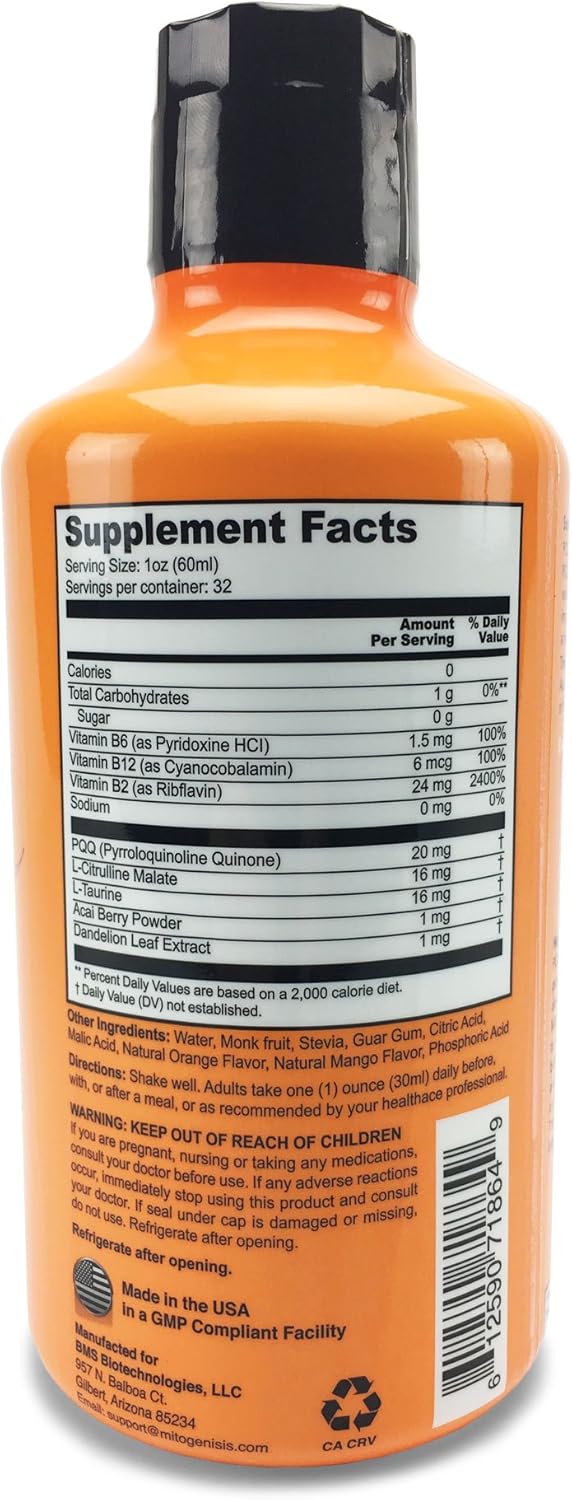 Mitogenesis - Super PQQ Liquid - Highly Absorbable Pyrroloquinoline Quinone 20 Milligram, Best Liquid PQQ for Mitochondrial Biogenesis, Supports Heart Health, Cognitive Function and Mental Focus