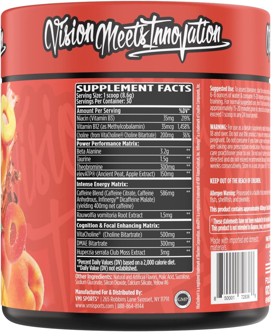 KXR Pre-Workout Energy Powder | Intense Energy Pre-Workout Drink for Men and Women| Creatine Free | Improves Performance - Enhanced Focus & Increased Endurance - 30 Servings (Peach Mango Rings)