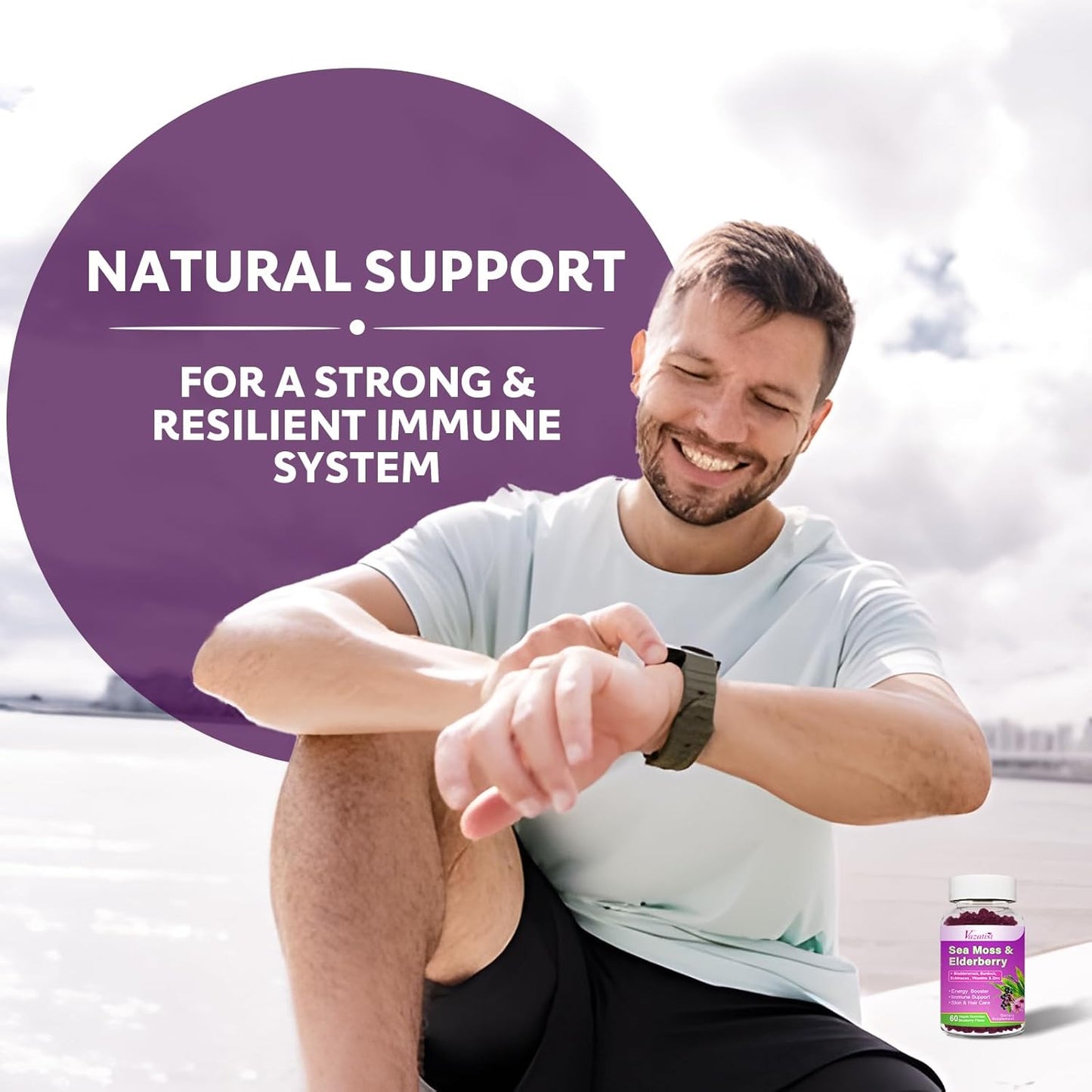 2 Pack Elderberry Gummies with Sea Moss, Extra Strength Elderberry with Vitamin C, Zinc for Immune Support for Adults, Kids, Women & Men, Blueberry Flavor 120Cts